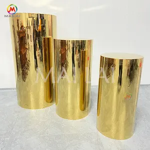 Wedding Backdrop Dessert Cake Table Gold Stainless Steel Plinth Set Round Cylinder Pedestal Decoration