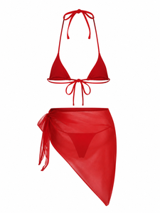 Solid Color Halter <b>Bikini</b> <b>Set</b> <b>Triangle</b> Beachwear Two Piece Swimwear for Women - Product Image 1
