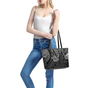 Fleurs Hibiscus avec <span class=keywords><strong>tatouage</strong></span> polynésien Style cuir cartable sacs à main femmes sacs à main en cuir dames haut poignée épaule fourre-tout - Product Image 3