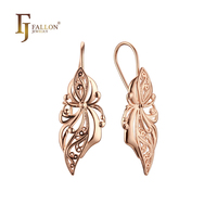 Boucles d'oreilles pendantes FJ Fallon Fashion Jewelry, motif papillon dansant et fleur, en laiton plaqué or rose, Ultra Pro