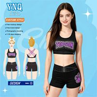 Service OEM de Gros Personnalisé : Soutiens-gorge et Shorts de Cheerleading en Tissu Métallique Sublimé avec Poudre d'Oignon Dorée AB Diamond