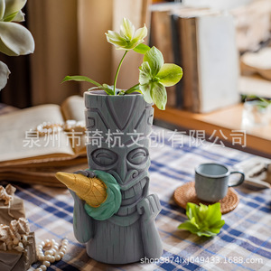 Vase Tote Mayan avec motif crème glacée, pot de fleurs de bureau en résine synthétique, style bohème, décoration d'intérieur - Product Image 3