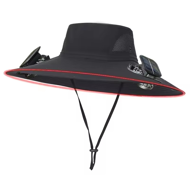 FSPG OEM Waterproof Sports Caps Outdoor Hiking Sunshade Solar Fan Cap Wide Brim Fisherman Bucket Hat Unisex All Seasons