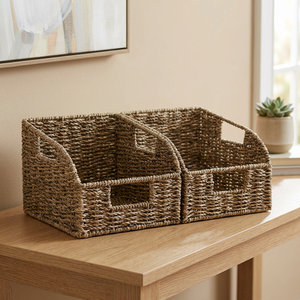 Cesta de Almacenamiento Rectangular de Mimbre Tejido a Mano, Organizador Multifuncional de Oficina, Estilo Rústico, 50x40x30cm, de Una Sola Capa - Product Image 2