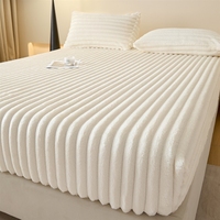Protège-matelas en polaire peluche lapin, drap-housse à grandes rayures, couleur unie, chaud, hypoallergénique, poches profondes, vente en gros OEM
