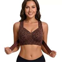 Soutien-gorge sans couture à imprimé léopard pour femme - Soutien-gorge de sport sans armatures push-up grande taille avec soutien dorsal