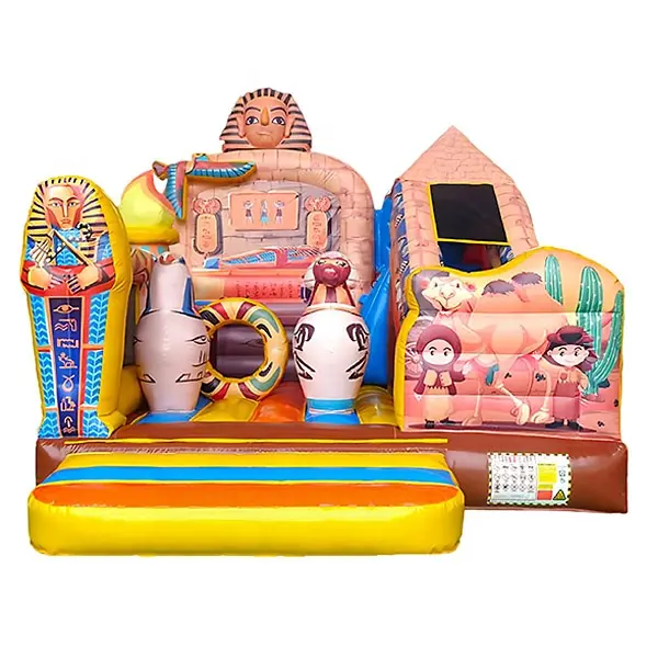 Castillo combinado inflable comercial de PVC Sphinx Antiguo Egipto con tobogán Castillo inflable multipersona con soplador a la venta