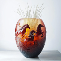Sculpté à la main Art Déco Cristal Verre Cheval Style Mariage Bar Mitzvah Vase de Table