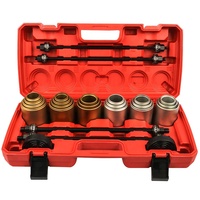 Kit de Herramientas para Extracción de Bujes de Vehículos, 27 Piezas, Juego de Herramientas de Prensado para Brazo de Control Inferior y Eje Trasero, Acero de Alto Carbono, Operado Manualmente, Estuche Rígido