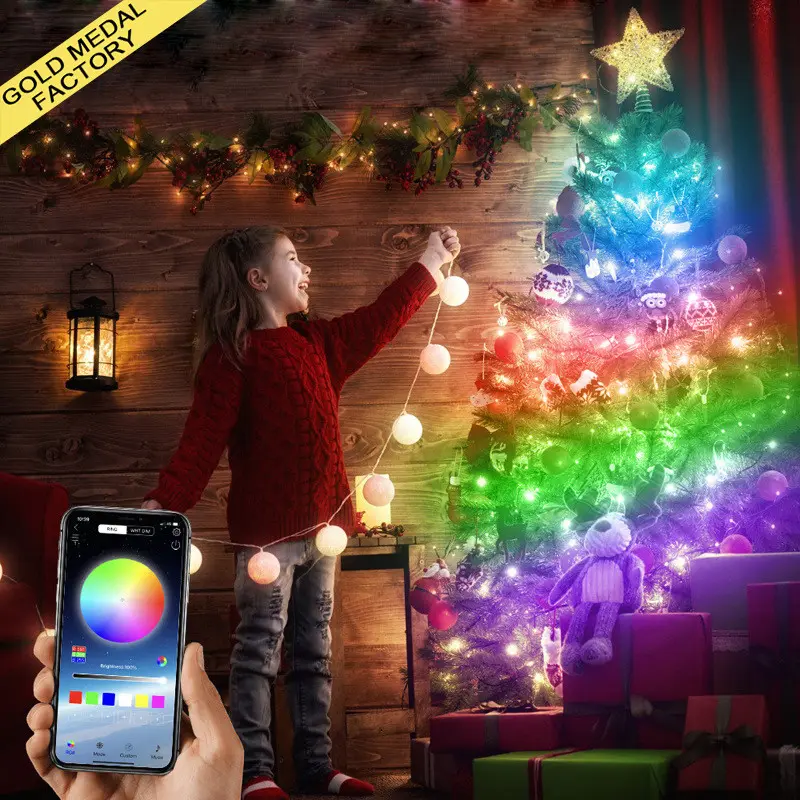 Lumières de Noël contrôle App téléphone intelligent Bluetooth à distance Led rvb ampoule vacances décoration App intelligent arbre de noël lumières