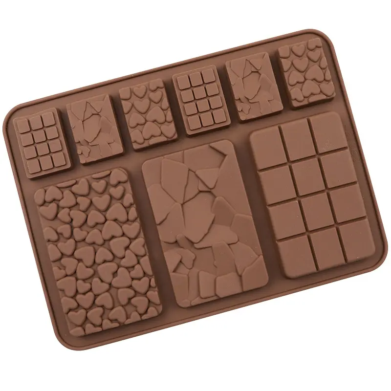 Yongli E-39 9 cavità diverse a grandezza naturale waffle cioccolato cioccolato stampi in silicone per mescolare frammenti di forma quadrata forma di caramelle stampi