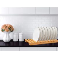 Rak Pengering Piring Kayu Solid untuk Kabinet, Perlengkapan Apartemen Baru, Tempat Piring untuk Meja Dapur