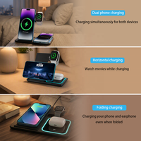 Support de charge sans fil magnétique pliable 3-en-1 avec port Type-C et câble rétractable pour téléphones, montres connectées et écouteurs