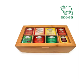 Organisateur de rangement en bambou naturel Boîte à thé en bois avec couvercle en 12 compartiments pour le rangement des sachets de thé - Product Image 2