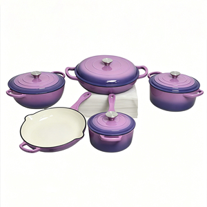 Ensemble de 5 ustensiles de cuisson personnalisés en fonte émaillée LFGB FDA, avec logo couleur OEM ODM, pour usine, comprenant un faitout et une cocotte, compatible tous feux et fours - Product Image 3