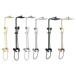 Shower Set Stainless Steel Rectangle Top Spray Three Function Bathroom With Handheld Foldable Outlet - Product Image 3