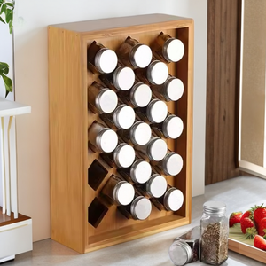 Organizzatore per Spezie in Legno di Bambù, Tipo Verticale Pieghevole a Tre Livelli con 23 Scomparti per Cassetti e Armadi - Product Image 1