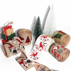 LINGKAI Red Bird <b>Train</b> Buffalo Check Bear Print Burlap Xmas Wired Ribbon <b>for</b> Xmas <b>Tree</b> Decor Gift DIY - Product Image 4