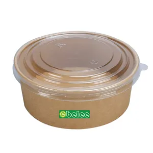 Ebelee Eco-friendly 1100cc Good Price Disposable Kraft Salad Paper Bowl with PET Lid for Food Packing