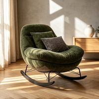 Fauteuil à bascule moderne rembourré en tissu chenille, fauteuil inclinable paresseux, chaise à bascule confortable avec structure métallique pour salon