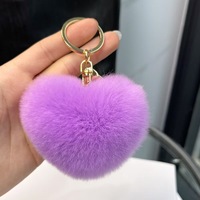 Porte-clés en peluche en forme de cœur style fourrure de lapin coréen, cadeau mignon en forme de cœur pour femme, breloque pour clé de voiture