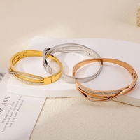 Bracelets en acier inoxydable Hongtong, design croisé, style minimaliste, zircon brillant, bijoux en gros