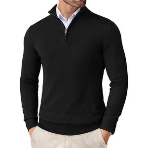 Maglione da Uomo Slim Fit Personalizzato con Zip a un Quarto, Foderato in Pile, in Morbido <span class=keywords><strong>Cotone</strong></span> Lavorato a Maglia, Pullover Casual Elegante per Golf, Autunno Inverno - Product Image 1