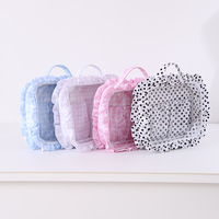 Pochette cosmétique transparente en PVC avec volants, fermeture éclair et poignée, trousse de toilette transparente pour femme, idéale pour les voyages