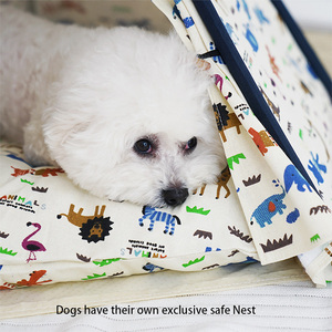 Indoor Linen Canvas Fashion Cartoon Pet Tent <strong>Bed</strong> All Season Cozy Triangle Cave for <strong>Dogs</strong> Cats - Product Image 3