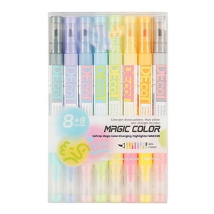 Venta al por mayor de dos cabezales que cambian de color resaltador conjunto con punta de cepillo de plástico resaltador para estudiantes - Product Image 1