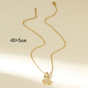 Elegante Collar con Colgante de Búho Chapado en Oro de 18K con Circonita Incrustada, Cadena de Pájaro y Bambú para Mujer, Joyería Diaria - Product Image 3