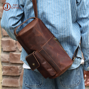 Joyir Men's Crossbody <b>Bag</b> Genuine Leather Cylindrical Chest <b>Bag</b> Durable Everyday Use - Product Image 1