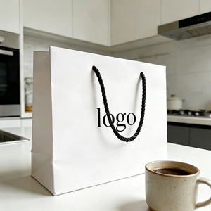 <span class=keywords><strong>Bolsa</strong></span> de Papel Ecológica Personalizada para Eventos Corporativos, Color <span class=keywords><strong>y</strong></span> Tamaño Personalizables, Gruesa, <span class=keywords><strong>Negra</strong></span> <span class=keywords><strong>y</strong></span> <span class=keywords><strong>Blanca</strong></span>, Minimalista - Product Image 1