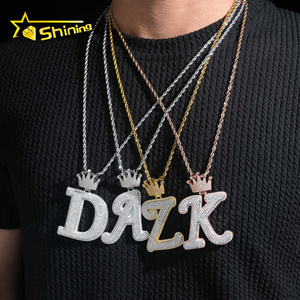 Nueva llegada moda Hip Hop joyería 925 plata esterlina VVS Moissanite Iced Out letra inicial colgante collar - Product Image 6