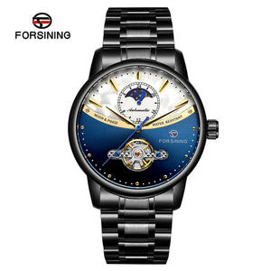 <span class=keywords><strong>Montre</strong></span> automatique Forsining <span class=keywords><strong>pour</strong></span> <span class=keywords><strong>homme</strong></span>, phase de lune bleue, tourbillon, montres mécaniques, bracelet en acier noir, étanche - Product Image 1