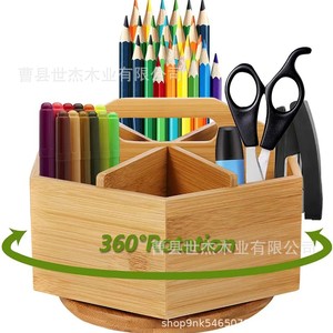 Caja de almacenamiento de madera con asa, compartimentos divididos, organizador giratorio de escritorio para uso en oficina, hogar y escuela - Product Image 3