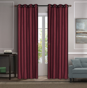 1 pièce de rideau de fenêtre élégant en fausse soie avec 8 œillets occultants et cantonnières couleur noire unie - Product Image 5