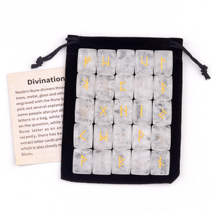 Ensemble de pierres runiques en cristal blanc naturel, 25 pièces, pierres runiques gravées Elder Futhark, pierres de chakra avec pochette en velours, livre guide, <span class=keywords><strong>sorcellerie</strong></span> - Product Image 1
