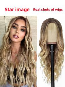 Perruque longue bouclée à grandes ondulations, blonde et brune, avec petite dentelle tissée dégradée, style européen-américain pour le commerce extérieur - Product Image 2