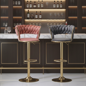 Modern Velvet Adjustable Swivel Bar <b>Stools</b> with Metal Frame - Product Image 1