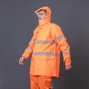 Work Wear Safety Clothes Hivis Flame Retardant Anti-static Waterproof 300d Oxford Reflective Fire Resistant Raincoat Jacket Men