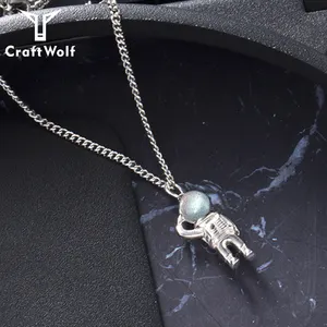 Craft Wolf Trang Sức Thời Trang Cá Nhân Phụ Nữ Đàn Ông 925 Sterling Bạc Mặt Trăng Chuỗi Đá Mặt Dây Chuyền