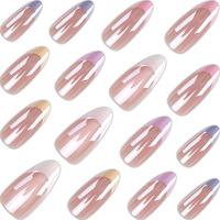 Ongles à presser en ABS, motif dégradé œil-de-chat français, perles de verre Aurora rose nude, boîte de 30 pièces pour une peau plus claire et plus douce