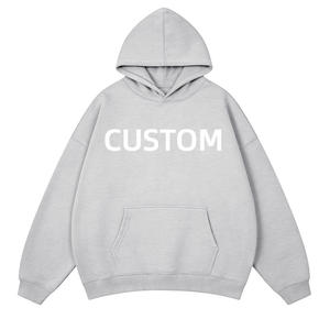 Sweat-shirt à capuche bleu personnalisé pour homme, coupe oversize, en coton, avec poche, pull épais style Hip Hop, avec logo, unisexe, impression en relief sur toile - Product Image 2