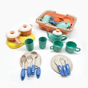 Kids Pretend Play Cooking Toys Wheat Straw Cookware Utensils Kitchen Toy Set for Girls Kids