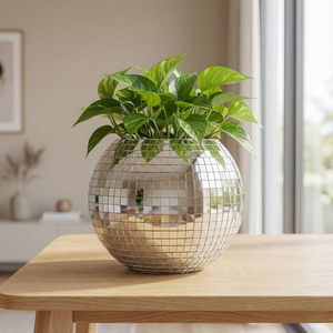 Porte-plante suspendu décoratif avec support en corde macramé et pot de fleurs en verre mosaïque miroir, style bohème moderne, pour l'intérieur - Product Image 3