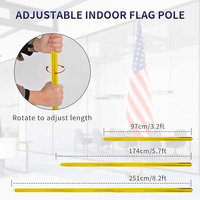 Drapeau national rétractable en polyester pour intérieur, avec base et mât, en acier inoxydable, impression personnalisée en usine