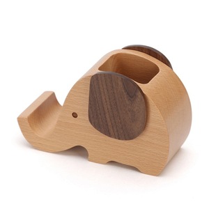 Support de téléphone en bois en forme d'éléphant, porte-stylo, organisateur de bureau multifonctionnel, fournitures de bureau créatives pour téléphone et stylos - Product Image 5