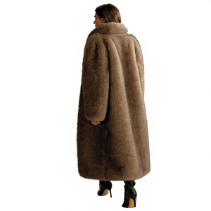 Mantel Bulu Imitasi Panjang Model Longgar Ramah Lingkungan untuk Wanita dengan Desain Pinggiran Bulu Rubah dan Kerah Lipat untuk Musim Dingin - Product Image 6