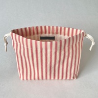Sac à cordon en coton rayé teint en fil GRS, sac de voyage portable en toile de coton réutilisable pour cosmétiques et articles de toilette, logo personnalisé